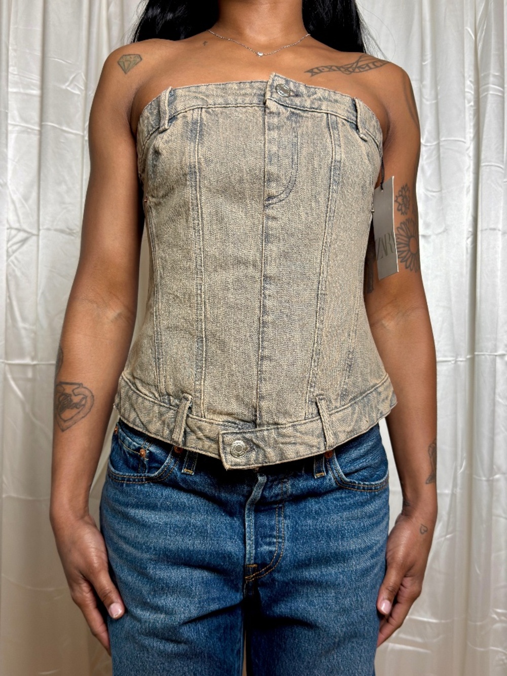 Zara Washed Denim Corset Top